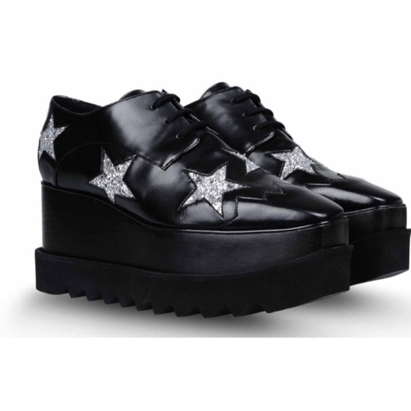 Stella McCartney Shoes - Stella McCartney Elyse Platform Glitter Star Derby Oxfords All Black 39 / 9